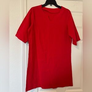 Simple Red Short-Sleeve Shift Dress
